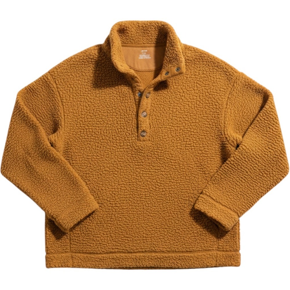 Aerie Sherpa Pullover Womens Large Mustard Yellow Henley Fleece Button Pocket